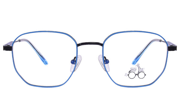 Sky Blue Black Steel Full Rim Round Eyeglasses - Image 3