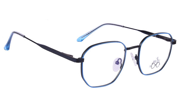 Sky Blue Black Steel Full Rim Round Eyeglasses - Image 2