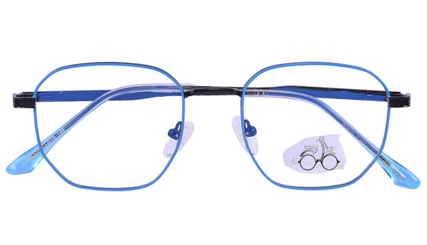 Sky Blue Black Steel Full Rim Round Eyeglasses