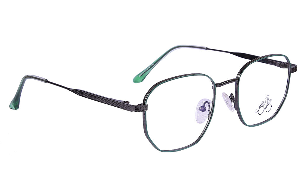 Green Black Steel Full Rim Round Eyeglasses