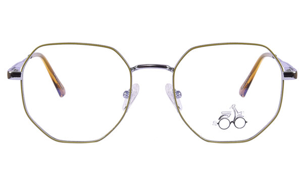 Gold Silver Steel Full Rim Hexagonal Eyeglasses - Image 3