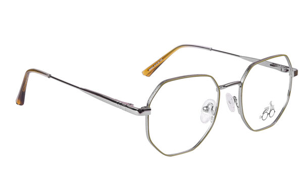 Gold Silver Steel Full Rim Hexagonal Eyeglasses