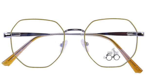 Gold Silver Steel Full Rim Hexagonal Eyeglasses - Image 2