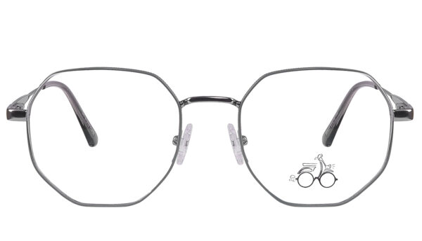 Grey Steel Full Rim Hexagonal Eyeglasses - Image 3