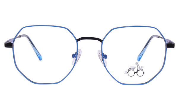 Black Sky Blue Steel Full Rim Hexagonal Eyeglasses - Image 3