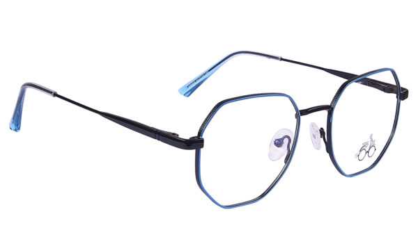 Black Sky Blue Steel Full Rim Hexagonal Eyeglasses - Image 2