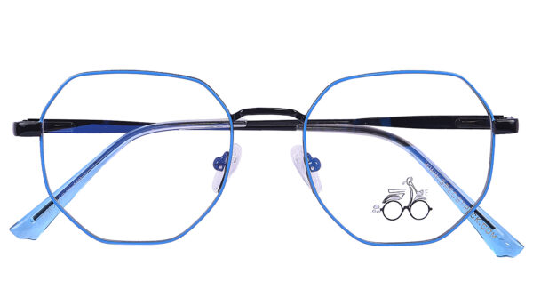 Black Sky Blue Steel Full Rim Hexagonal Eyeglasses