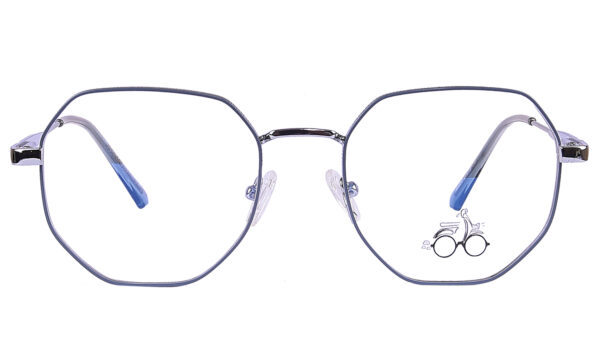 Sky Blue Steel Full Rim Hexagonal Eyeglasses - Image 3