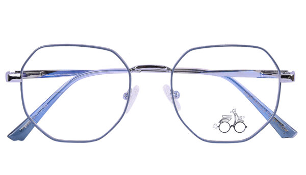 Sky Blue Steel Full Rim Hexagonal Eyeglasses