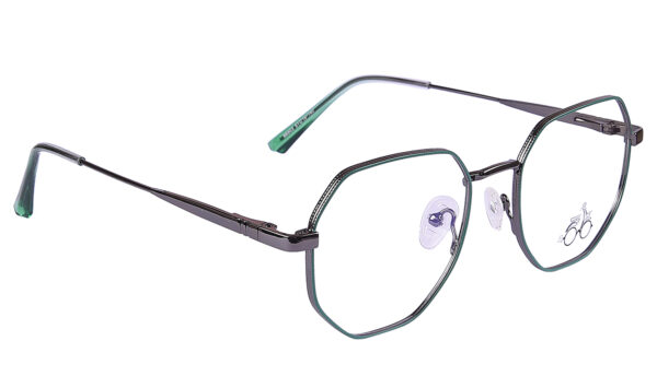 Light Green Steel Full Rim Hexagonal Eyeglasses - Image 2