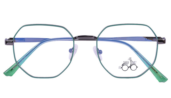 Light Green Steel Full Rim Hexagonal Eyeglasses