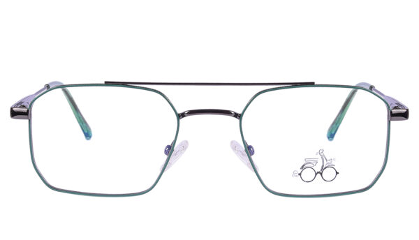 Green Black Steel Full Rim Rectangle Eyeglasses - Image 3