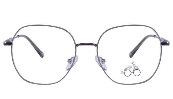 Gray Silver Steel Full Rim Geometric Eyeglasses - Image 3