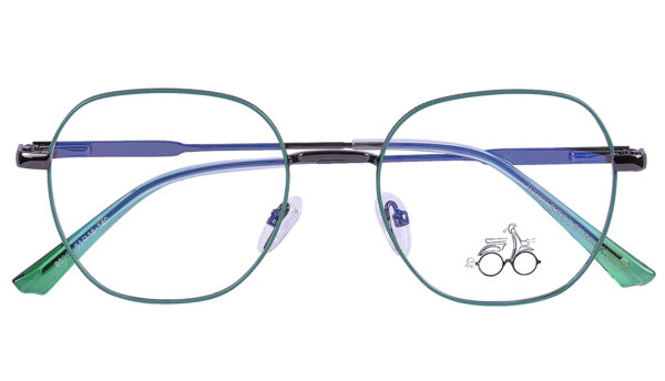 Green Steel Full Rim Geometric Eyeglasses - Image 3