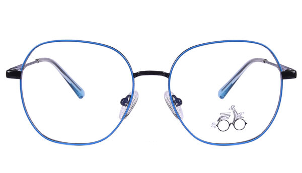 Sky Blue Black Steel Full Rim Geometric Eyeglasses - Image 3