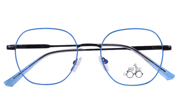 Sky Blue Black Steel Full Rim Geometric Eyeglasses