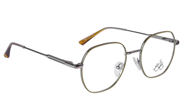 Gold Silver Steel Full Rim Geometric Eyeglasses - Image 2